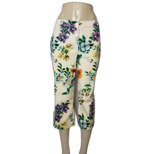 SPENSER JEREMY White Botonical Floral Cropped Capri Pants Womens Size 12